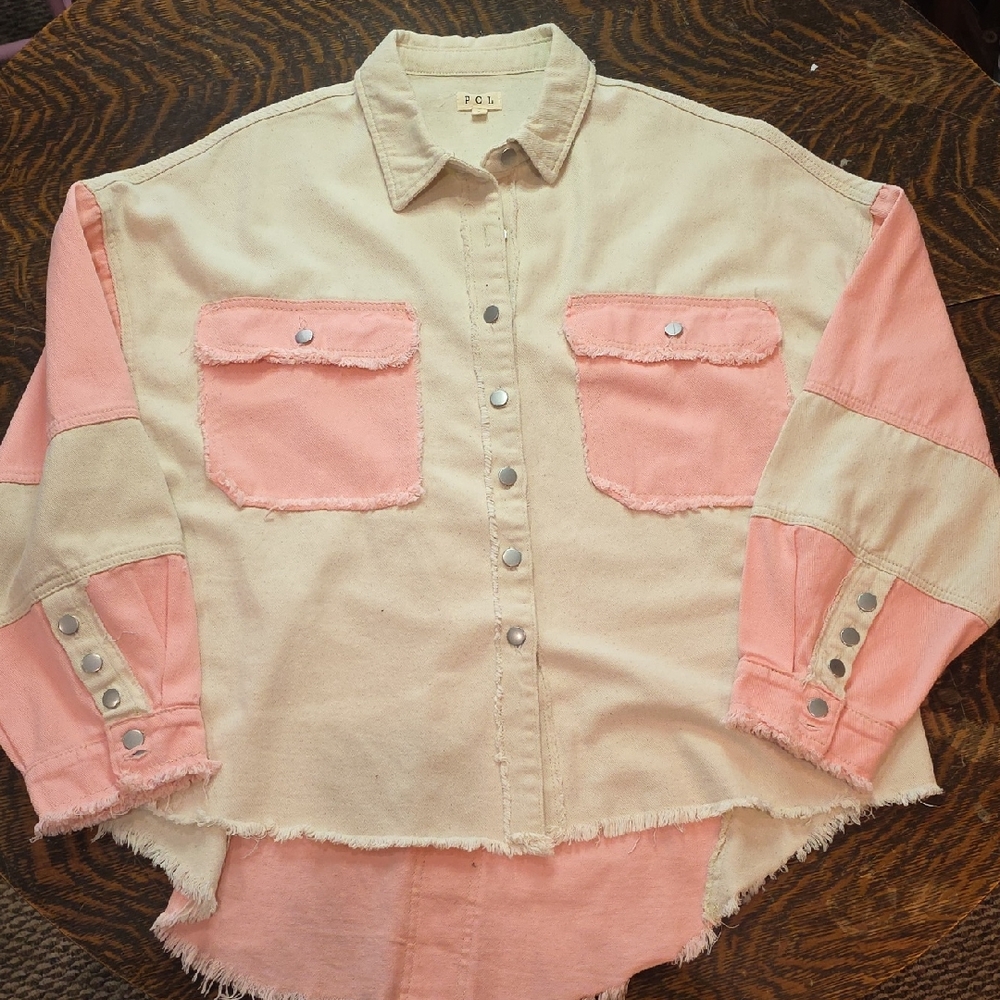 POL Two-Tone Cream and Pink Button-Down Shirt